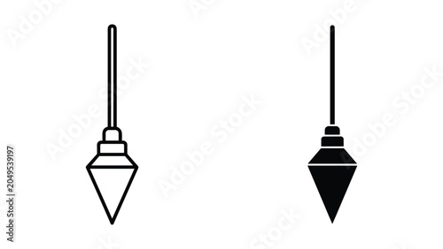 Obraz na płótnie Black and white line art illustration of two plumb bobs hanging on strings for c