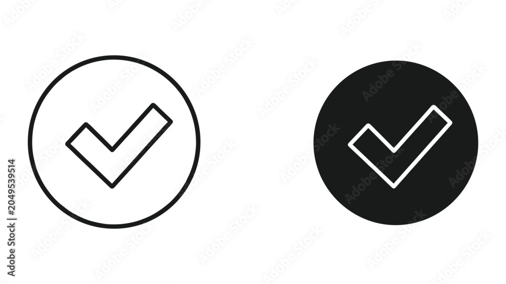 Αυτοκόλλητο Vector illustration of checkmark icons in black and white on white background