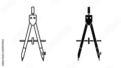 Slika na platnu Vector illustration of black and white compass drafting tool icons for design an