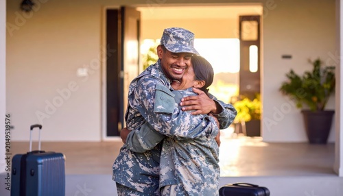 Soldier in Full Uniform Embraces Tearful Family Member Upon Returning Home