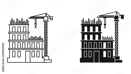 Quadro su tela Vector illustration of construction cranes building a multistory building with w