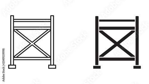 Foto Vector illustration of two black and white horse jump hurdles side by side on wh
