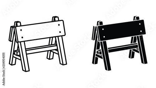 Foto Two sawhorses in black and white on white background