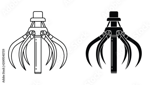 Quadro su tela Vector illustration of mechanical claw or gripper with multiple curved prongs in