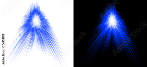 Obraz na plátně Abstract bright glowing blue flare light effect with sharp radiating beams of energy isolated on transparent dark background for design
