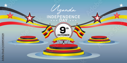 Uganda Independence Day, podium banner templates, flag backgrounds for graphic design and congratulations needs