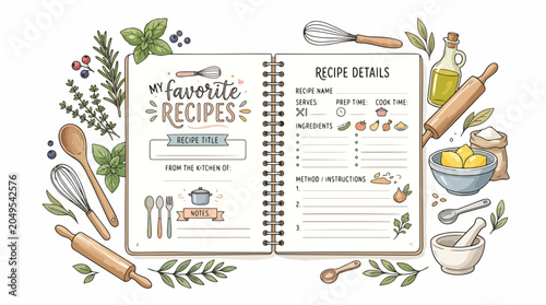 Tableau sur toile Colorful illustration of recipe journal.