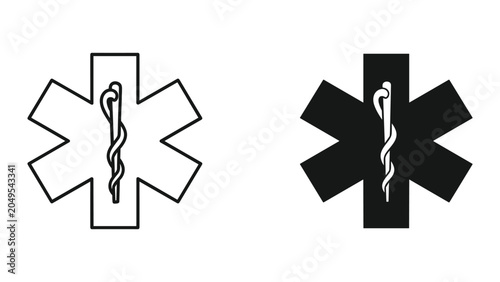 Fotografie Medical star of life symbol with rod of asclepius in black and white on isolated