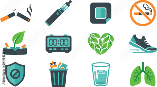 Tableau sur toile Quit Smoking and Smoking Cessation Icon Vector Set Featuring Anti Nicotine Tobac