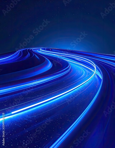 Abstract depiction of flowing blue light trails against a starry night sky.