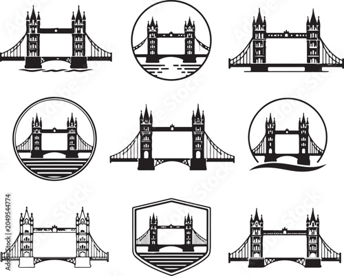 London Bridge Digital Network Logo Vector Set – Urban Technology and Smart Infrastructure Icons