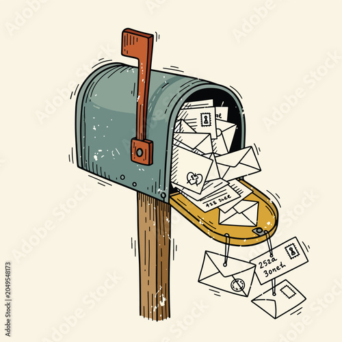 Tableau sur toile Mailbox overflowing with letters and envelopes.