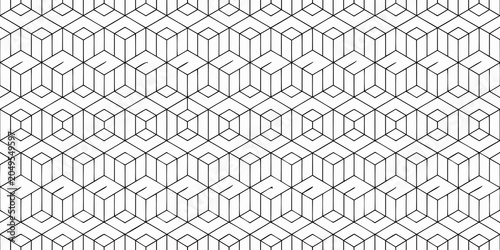 Quadro su tela Isometric Cube Pattern Black Line Art On White Background