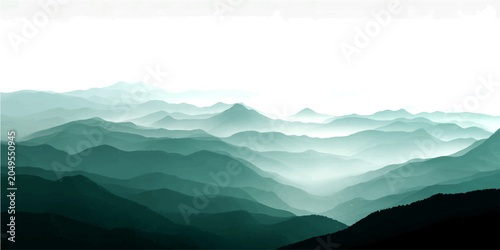 Bild auf Leinwand Misty, ethereal mountain range stretches into distance, creating atmospheric and tranquil vista