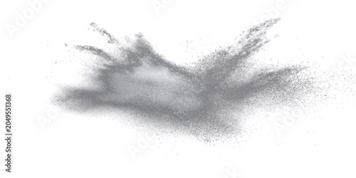 Картината върху платно Abstract gray powder explosion against pure white background, creating dynamic, energetic, and artistic visual effect