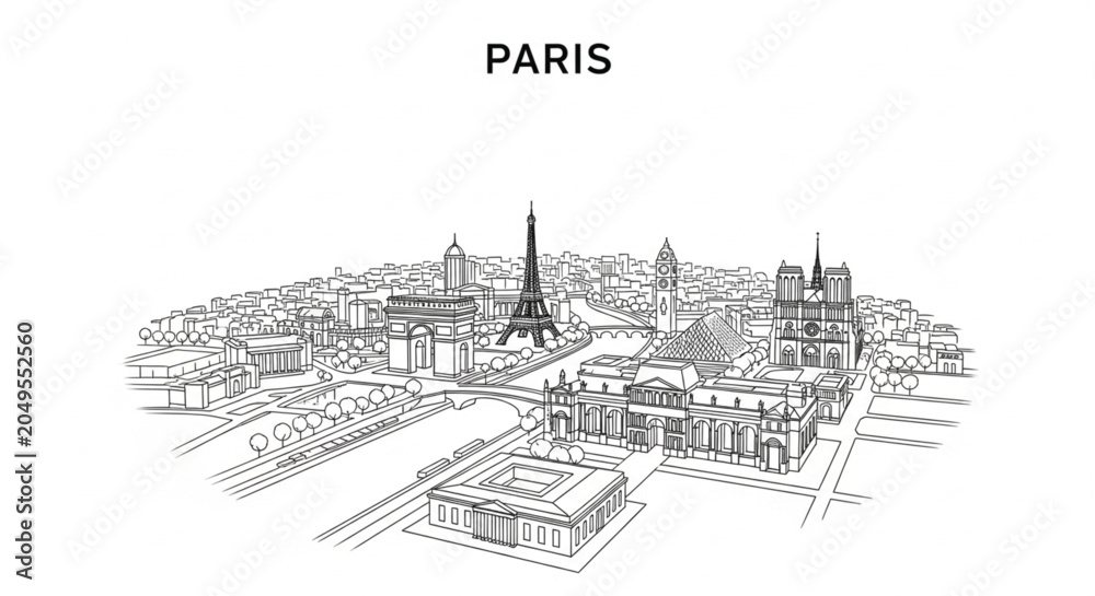 Fototapeta premium Eiffel Tower Paris Cityscape Illustration.