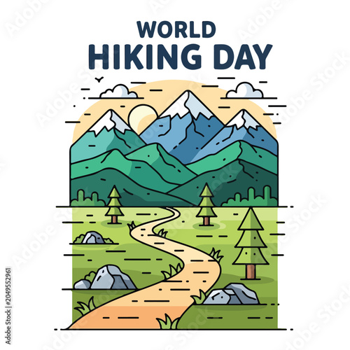 Bild auf Leinwand Cartoon landscape with mountains and hiking trail