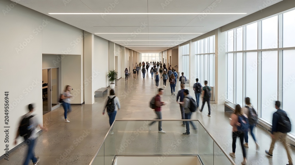 Fototapeta premium University Students Walking in Modern Hallway