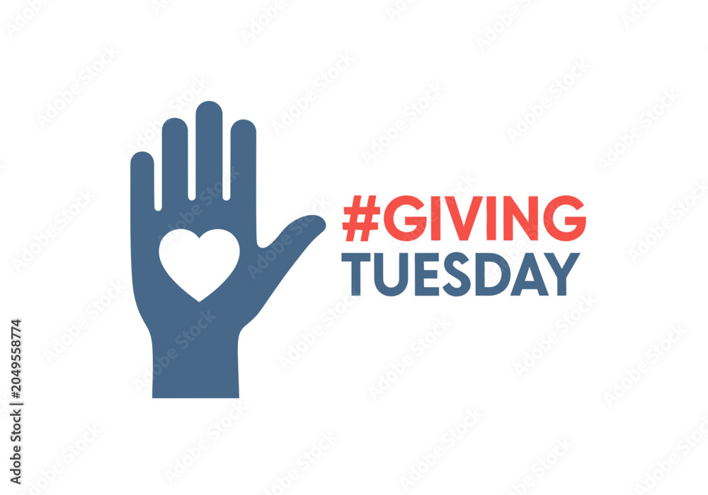 Obraz premium Giving Tuesday logo with a stylized hand and heart, representing charity and donations