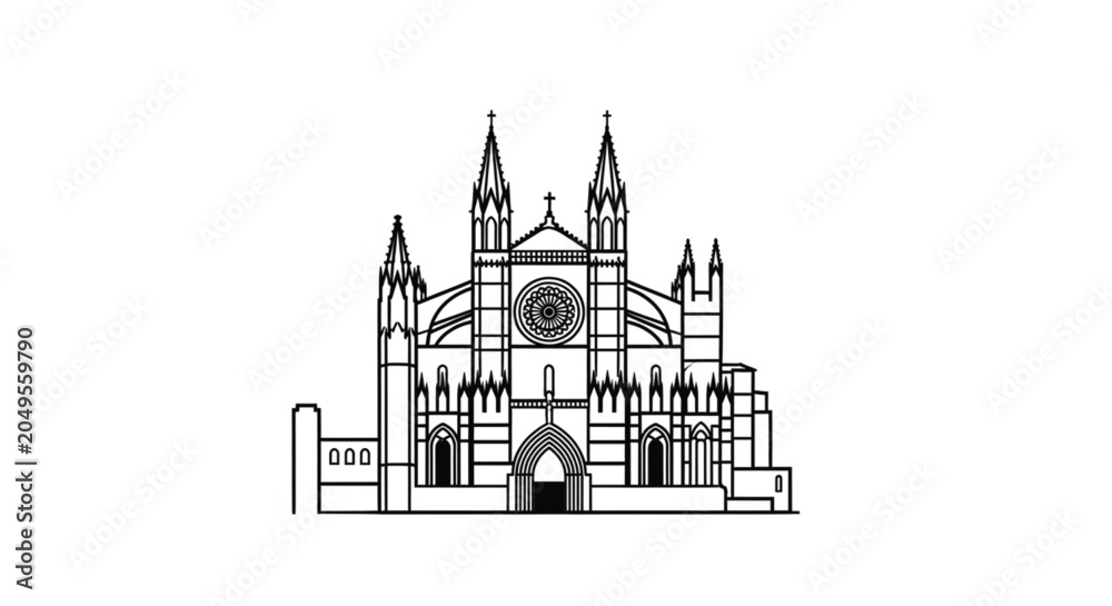 Obraz premium Detailed Gothic Cathedral Architecture Drawing.