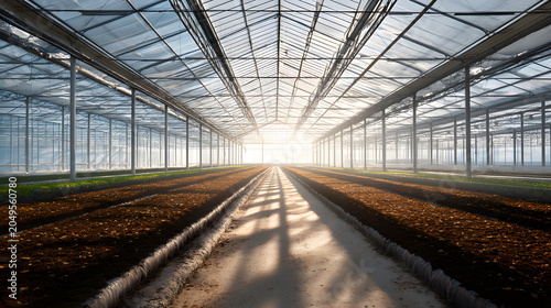 Empty Commercial Greenhouse Interior