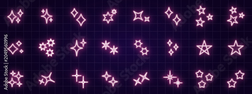 ネオンカラーの星とキラキラ記号のアイコンセットneon color star and sparkling symbol icon set.