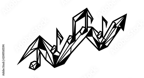 Geometric arrow icon, white background, vector illustration