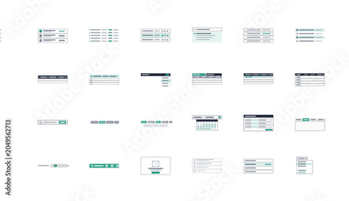Tableau sur toile CRM table filter UI kit vector set row header search pagination dropdown bulk ac