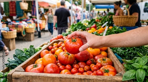 Hand Picking Fresh Organic Tomatoes at a Vibrant Farmers Market