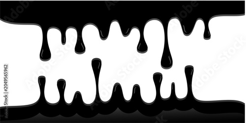 Lubricating oil drip on transparent background. Engine oil drip illustration. Hand drawn of motor oil drip design. Wavy black paint drip illustration.