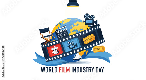 Photos Film industry day illustration with globe and equipment
