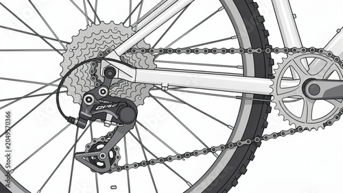 Close-up of bicycle drivetrain with gears and chain detail in natural lighting