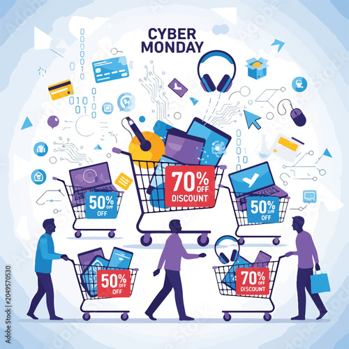 Foto Cyber Monday shopping illustration with discounts