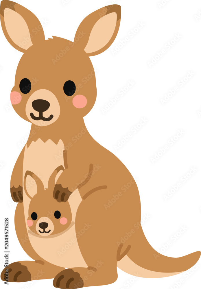 Obraz premium Cute Kangaroo with Joey Flat Vector Illustration