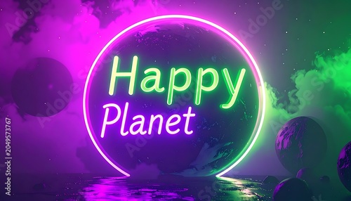 Vibrant Neon Happy Planet Background.