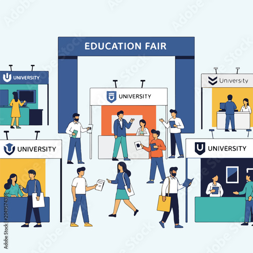 Illustration of people at an education fair