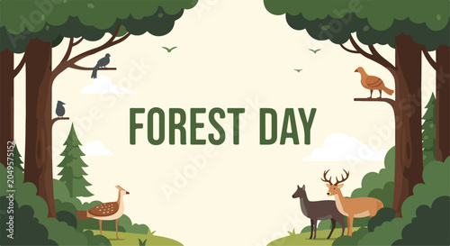 Cuadro en lienzo Forest scene with animals and trees on Forest Day