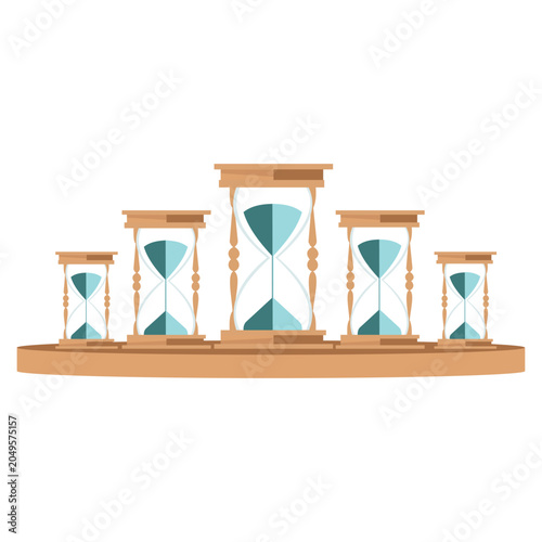 Tableau sur toile Hourglass set with flowing sand, flat vector illustration of time management con