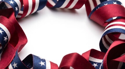 A patriotic ribbon border with American flag design on a white background