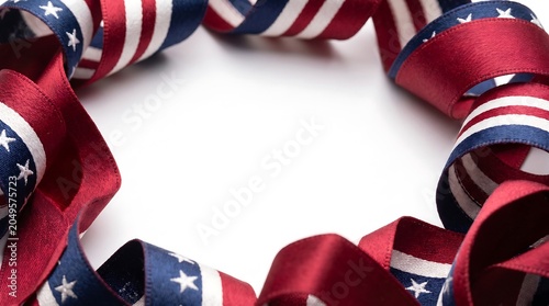 A patriotic ribbon border with American flag design on a white background