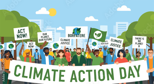 Schilderij op canvas Diverse crowd holding climate signs
