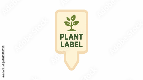 Plant label with green leaf logo.