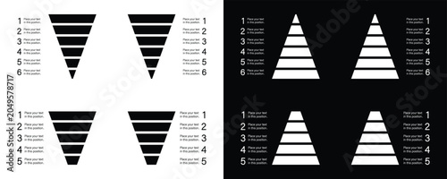Foto Inverted pyramid and funnel infographic templates with 5 and 6 steps process cha