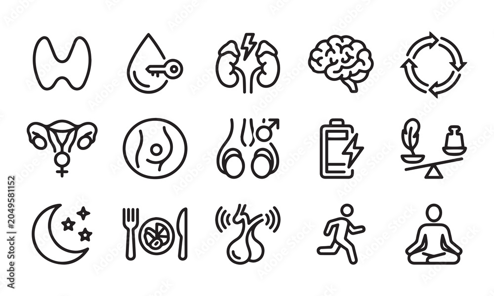 Fototapeta premium Endocrine system and metabolism icon set. outlines for health and wellness concepts.