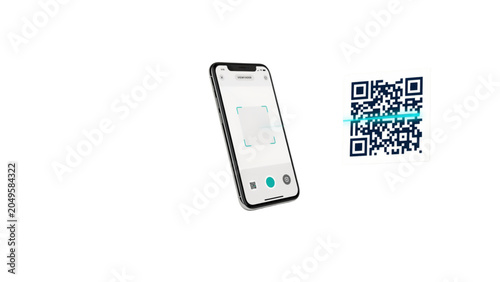 Modern smartphone showing qr code on white screen with black border Vector