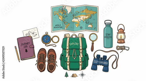 Travel essentials and adventure gear.