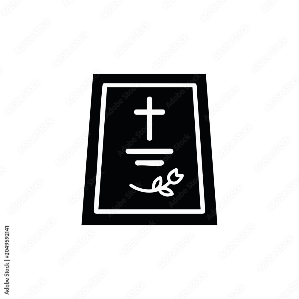 Fototapeta premium Flat grave marker headstone silhouette icon. Funeral service and memorial vector illustration. Isolated graphic