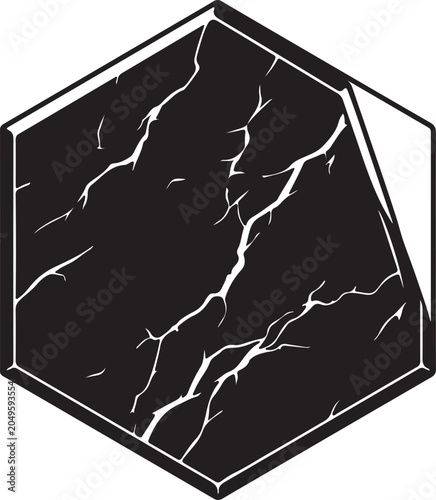 Icon black cracked stone or rock texture with white lines on isolated uncomon design