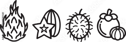 Icon a set of four hand drawn icons including a flame, star, cactus and pumpkin on isolated uncomon design