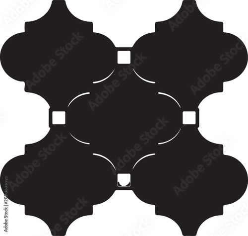 Icon black and white moroccan geometric pattern with four leaf shapes on isolated uncomon design